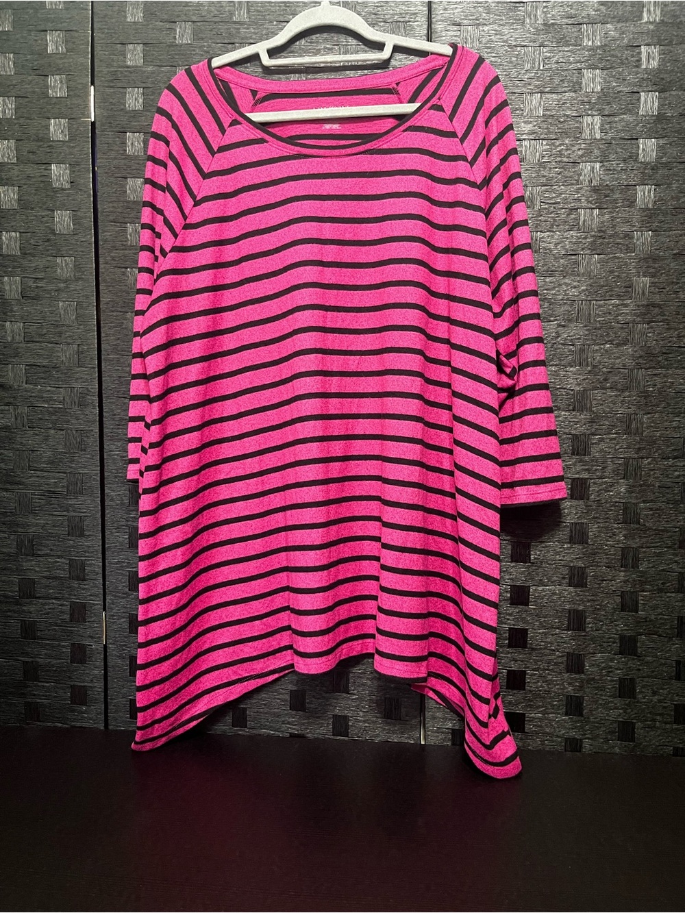Lane Bryant Hot Pink and Black Striped Scoop Neck Long Sleeve Top Size 22/24